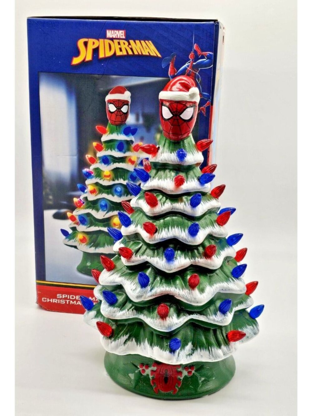 Spider-Man Ceramic Christmas Tree With Lights 11.6 " Holiday Marvel Spider Man